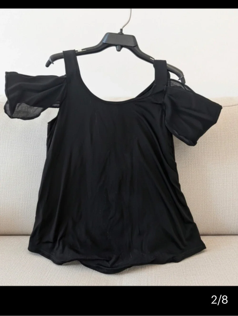 Black Cold-Shoulder Top Size Small Classic Elegant Sheer Chiffon Sleeve -S